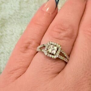 Vintage Prime Art & Jewel Cushion Cut CZ Ring W/ Split Shank Encrusted Band 7
